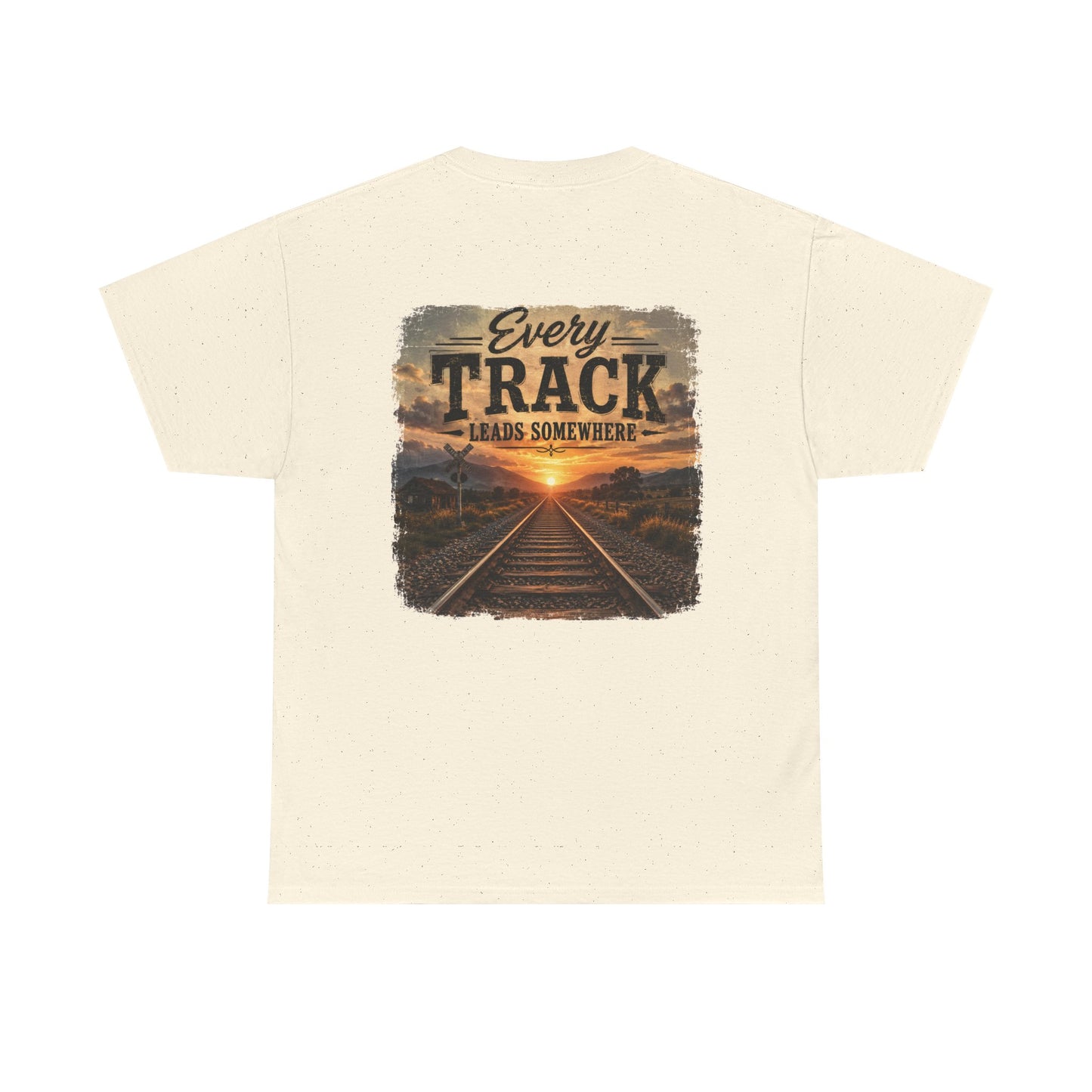 "Every Track Leads Somewhere" Sunset Railroad Graphic Tee
