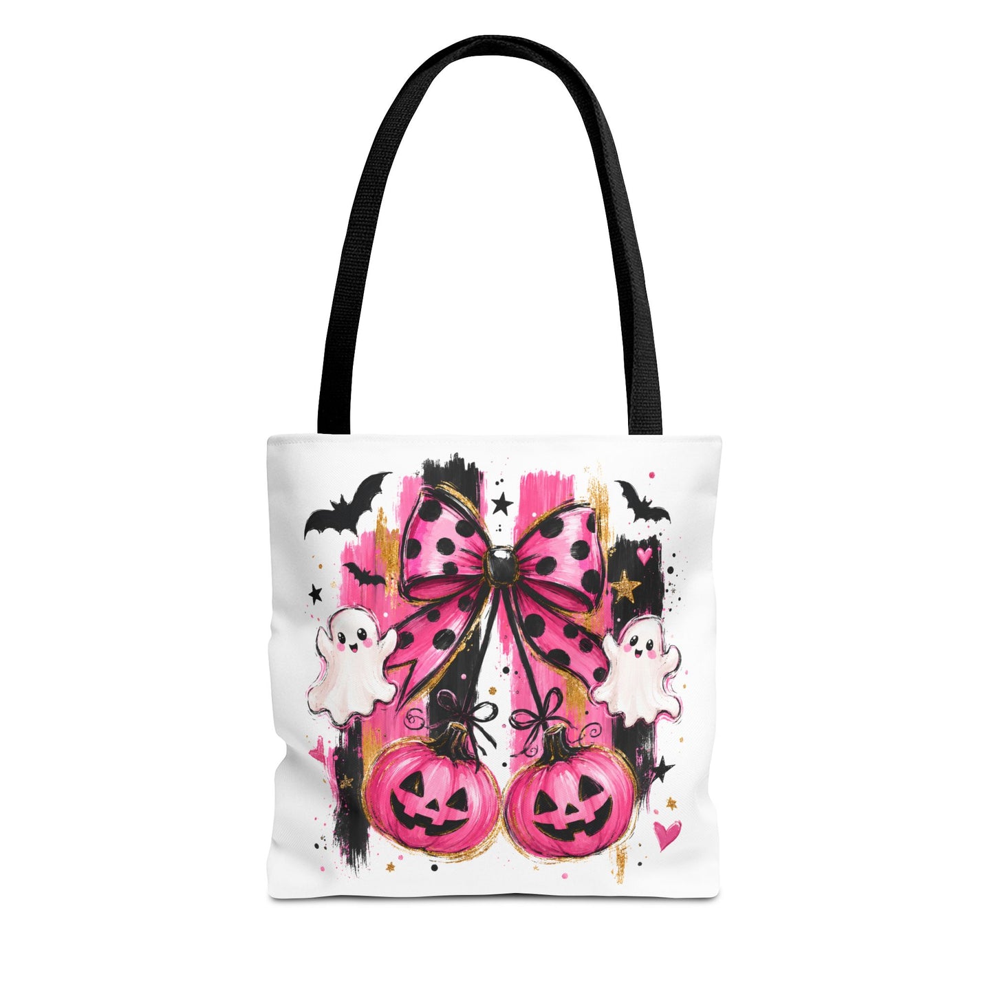 Halloween Pink Bow Tote Bag — Cute Ghosts & Jack-o'-Lanterns AOP