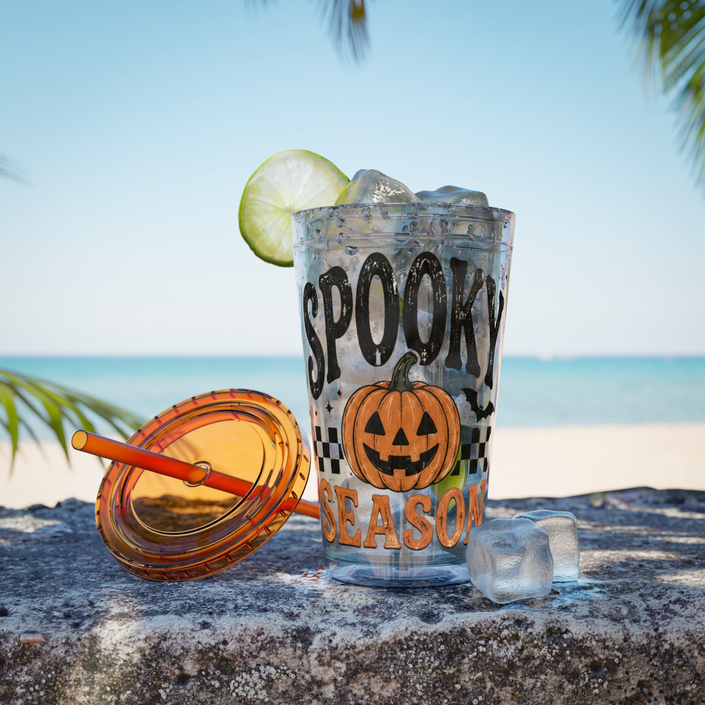 Spooky Season 16oz Tumbler with Straw — Halloween Pumpkin Travel Cup
