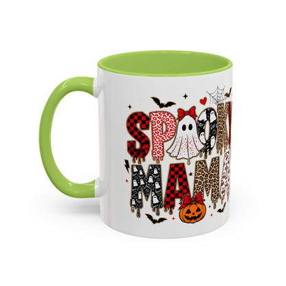 Spooky Mama Accent Coffee Mug — Halloween Ghost Pumpkin 11/15oz