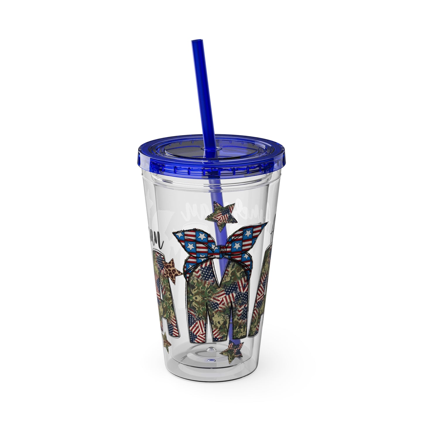 Patriotic Mama 16oz Tumbler with Straw — All American Floral Flag Design