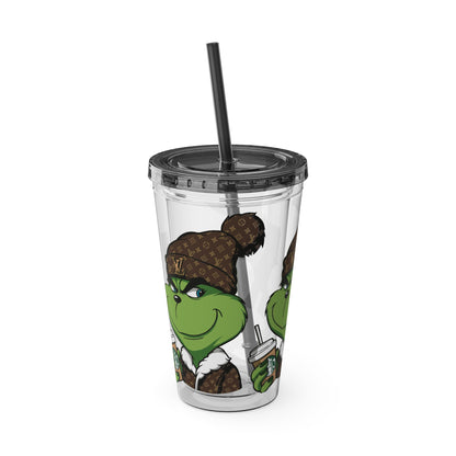 Grinch Streetwear 16oz Tumbler with Straw — Luxury Beanie Design