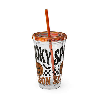 Spooky Season 16oz Tumbler with Straw — Halloween Pumpkin Travel Cup