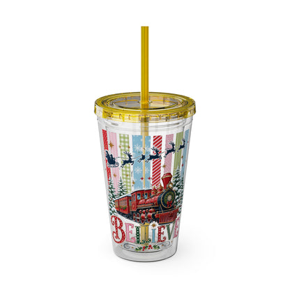 Believe Holiday Tumbler — Christmas Train 16oz Straw Cup