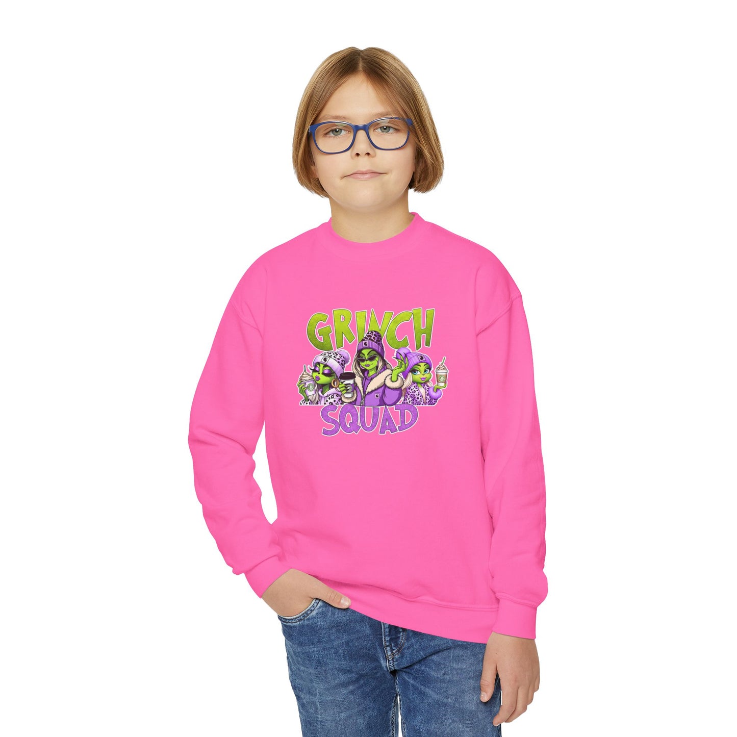 Grinch Squad Youth Crewneck Sweatshirt — Kids Funny Holiday Pullover