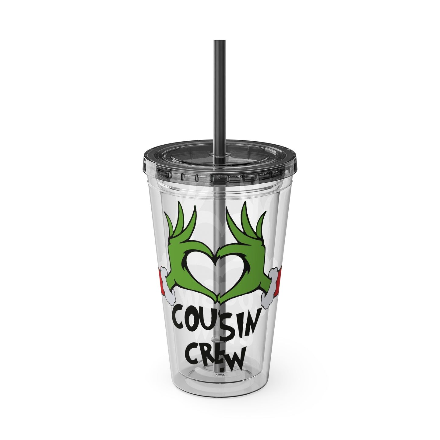 Tumbler — Cousin Crew Holiday Grinch Hands 16oz Straw Cup