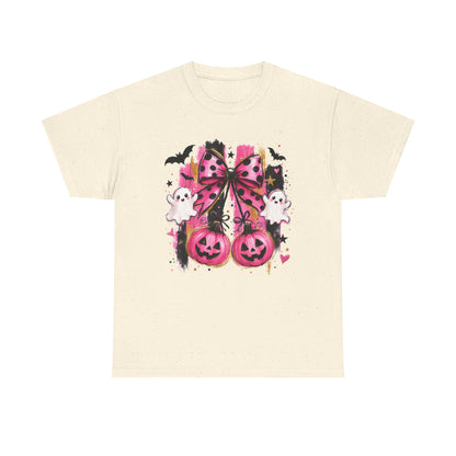 Halloween Pink Pumpkin Tee — Cute Ghosts & Polka Dot Bow Halloween T-Shirt