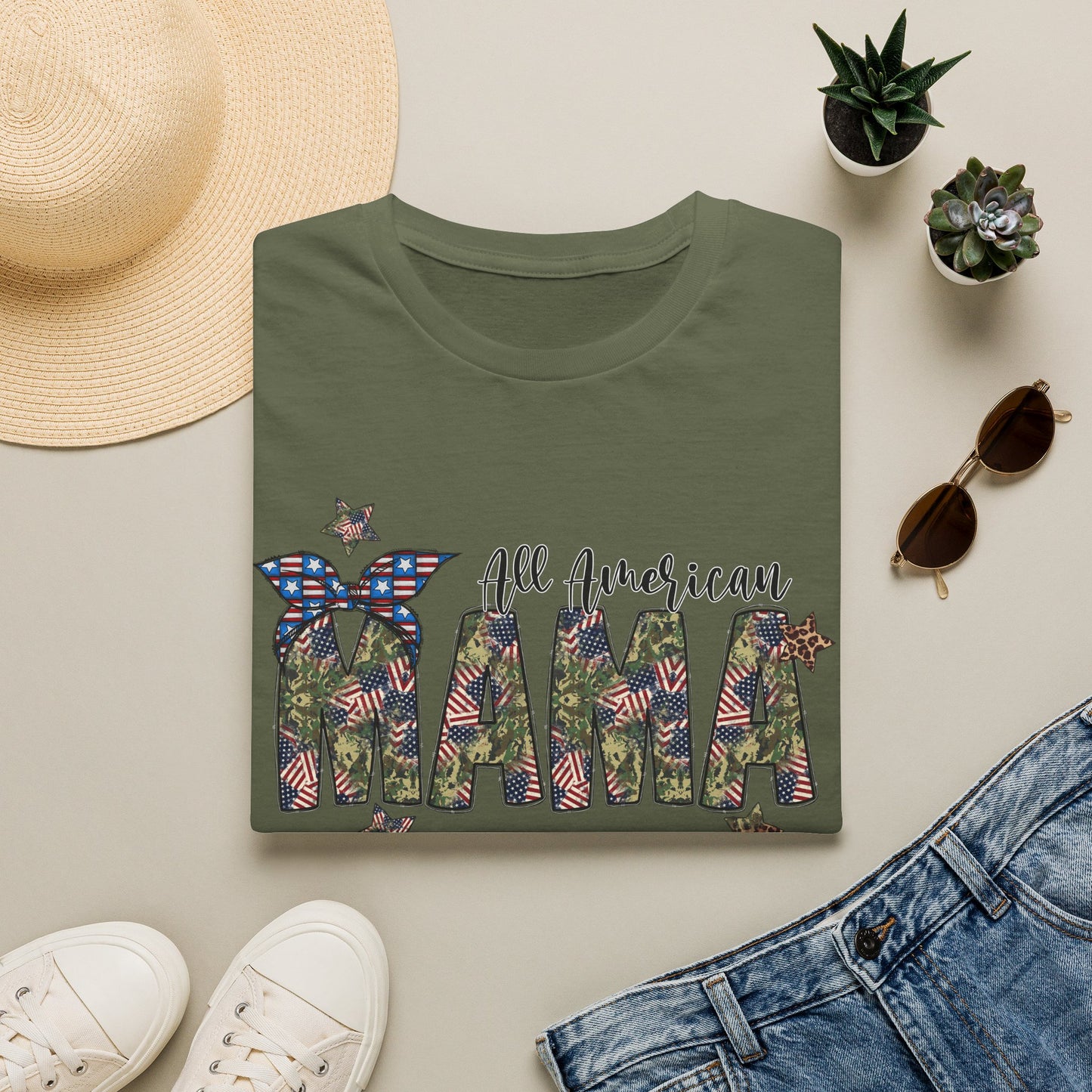 All American Mama T-Shirt — Patriotic Floral USA Mom Tee
