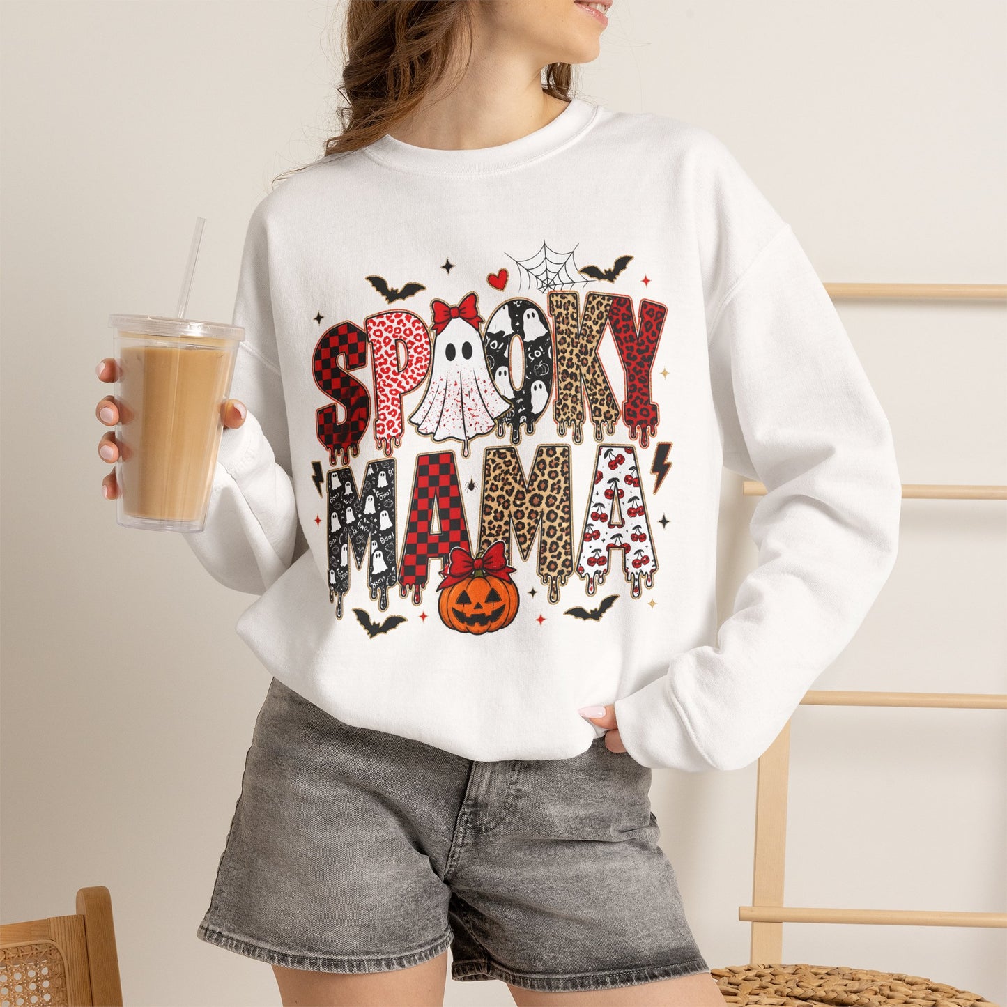 Spooky Mama Sweatshirt — Cute Halloween Ghosts & Pumpkin Graphic