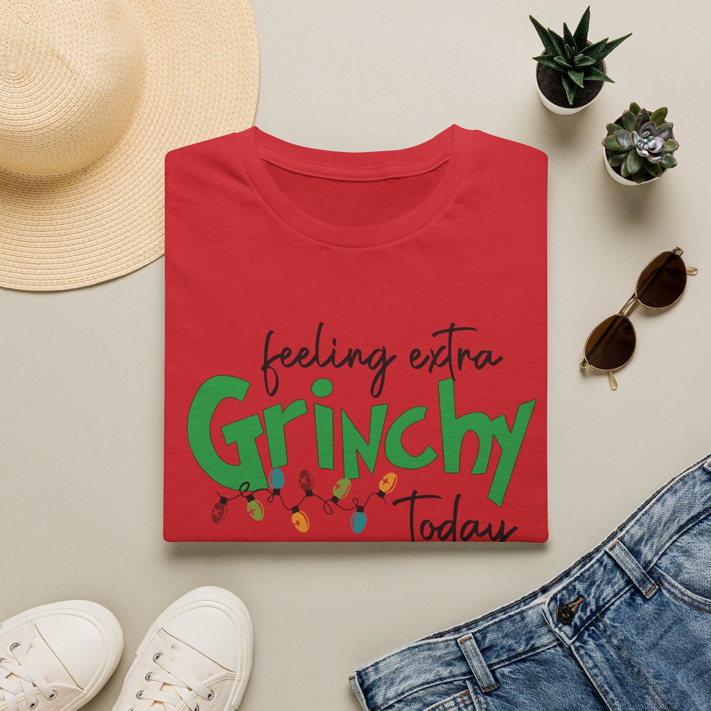 Feeling Extra Grinchy Today T-Shirt — Funny Holiday Christmas Tee with Lights