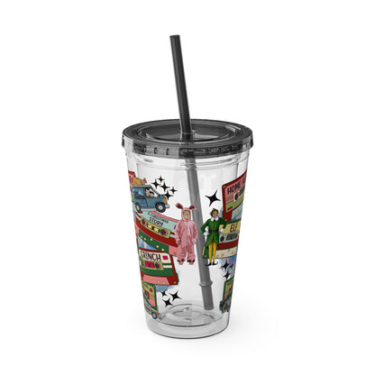 Holiday Movie Vans 16oz Tumbler with Straw – Christmas Classics Design (Home Alone, Elf, Grinch)