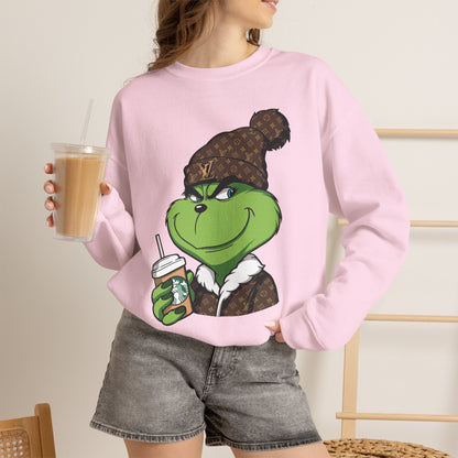 Grinch Winter Cozy Crewneck Sweatshirt — Holiday Coffee Graphic