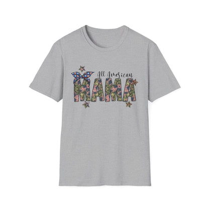 All American Mama T-Shirt — Patriotic Floral USA Mom Tee