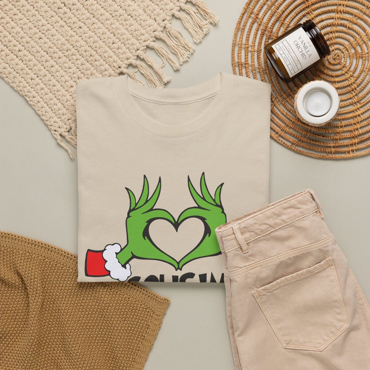 Cousin Crew T-Shirt — Fun Grinch Hands Heart Family Tee