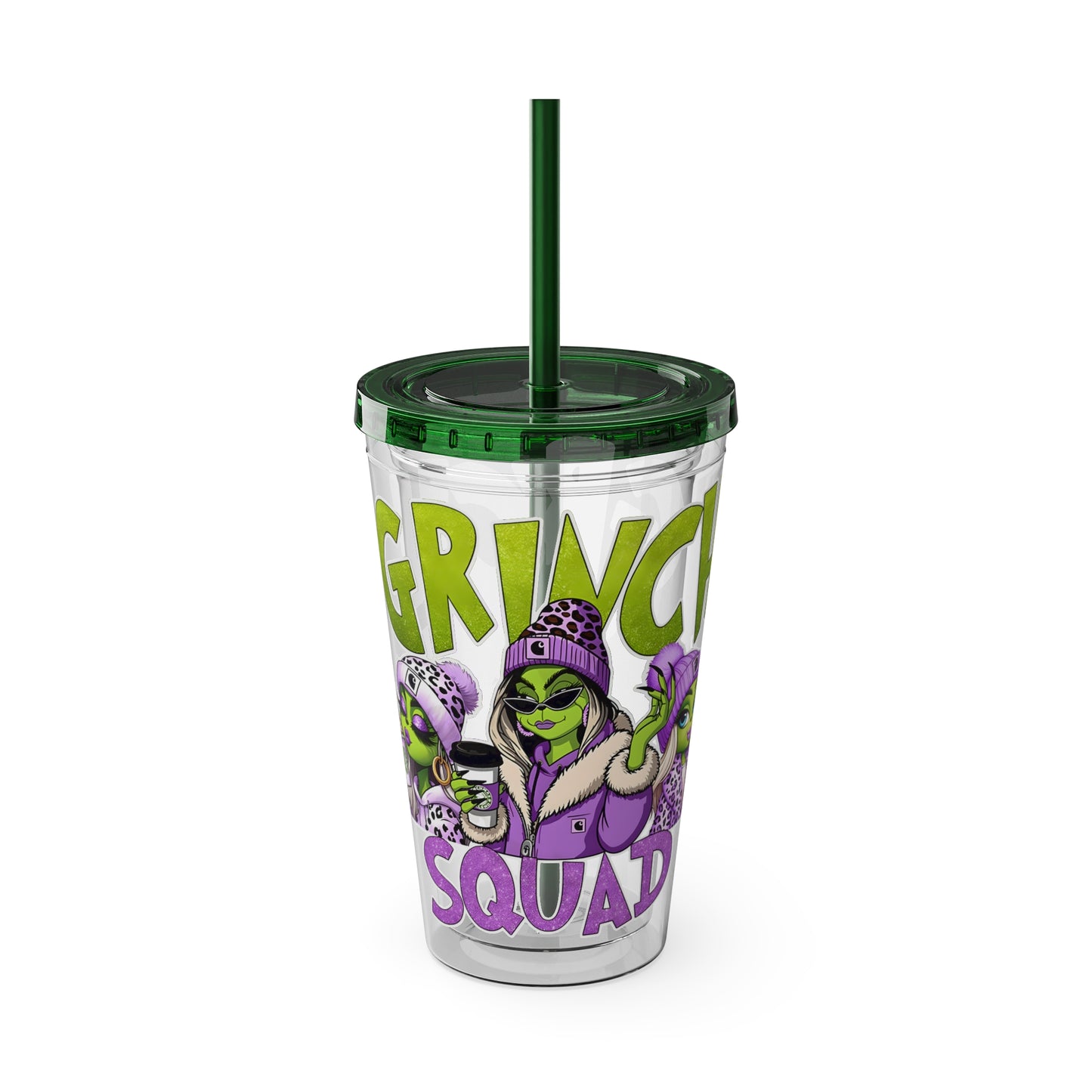 Grinch Squad 16oz Tumbler with Straw — Holiday Party Drink Cup