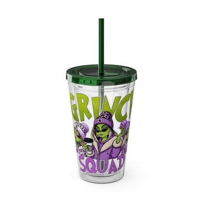 Grinch Squad 16oz Tumbler with Straw — Holiday Party Drink Cup