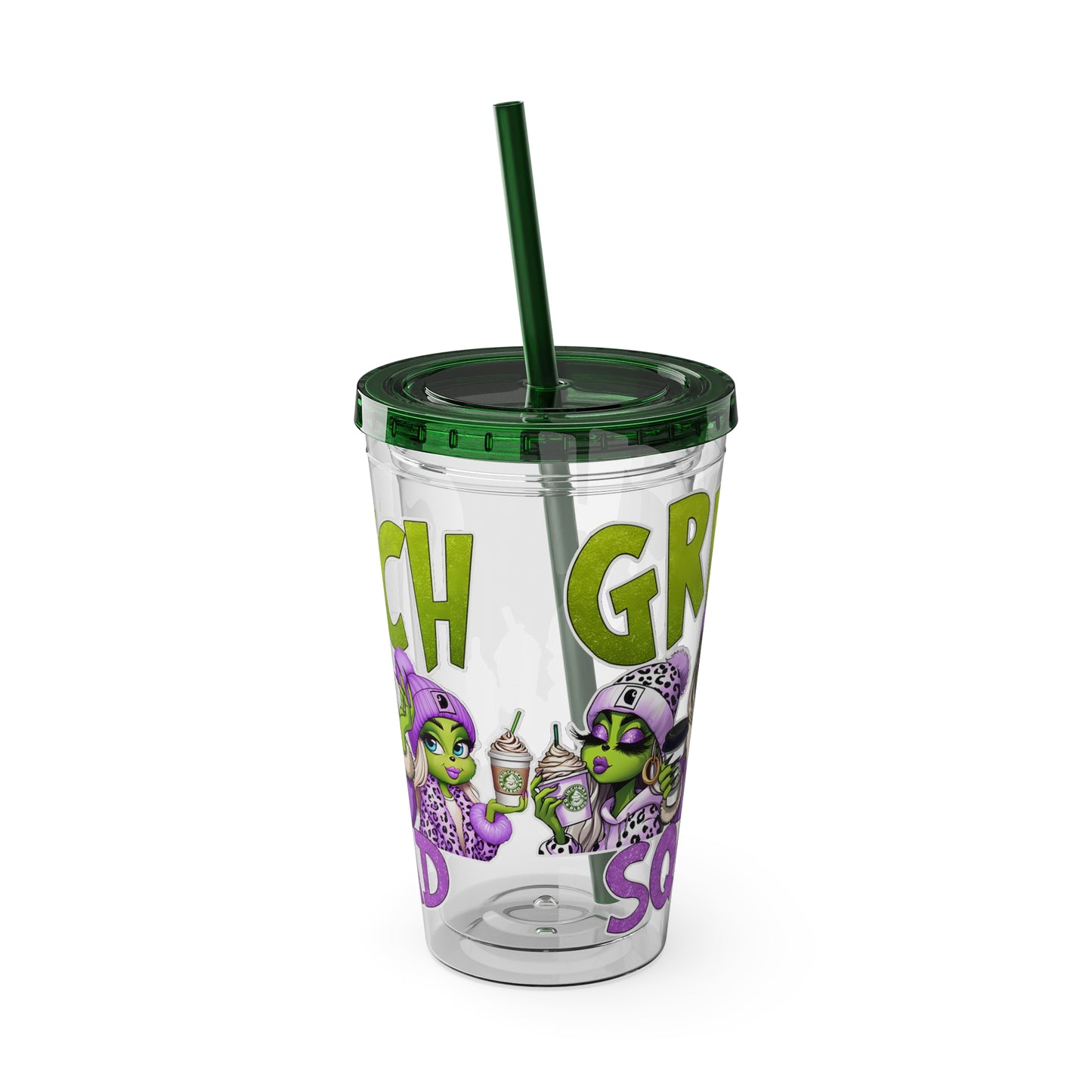 Grinch Squad 16oz Tumbler with Straw — Holiday Party Drink Cup