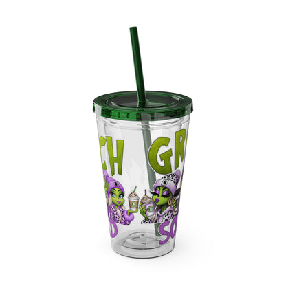 Grinch Squad 16oz Tumbler with Straw — Holiday Party Drink Cup