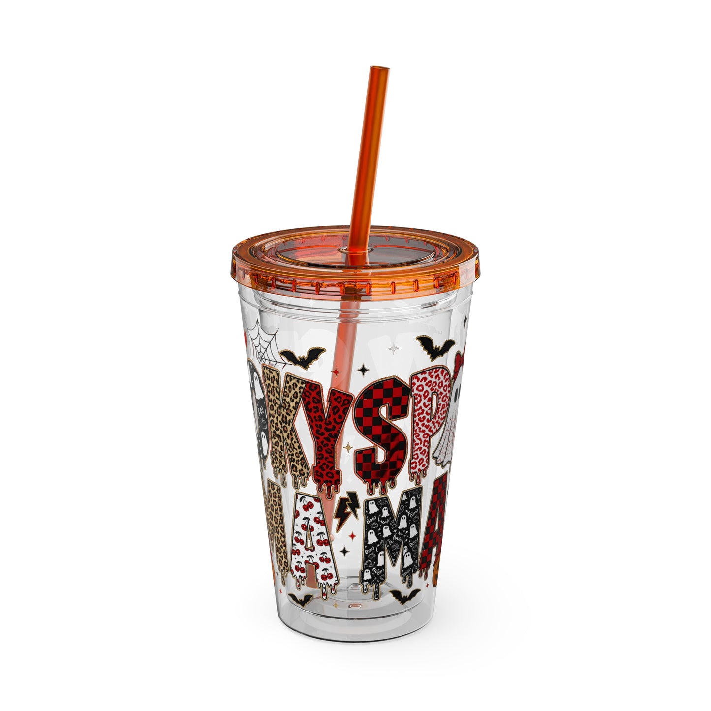 Halloween Mama 16oz Straw Tumbler – Cute Ghost & Pumpkin Party Drink Cup