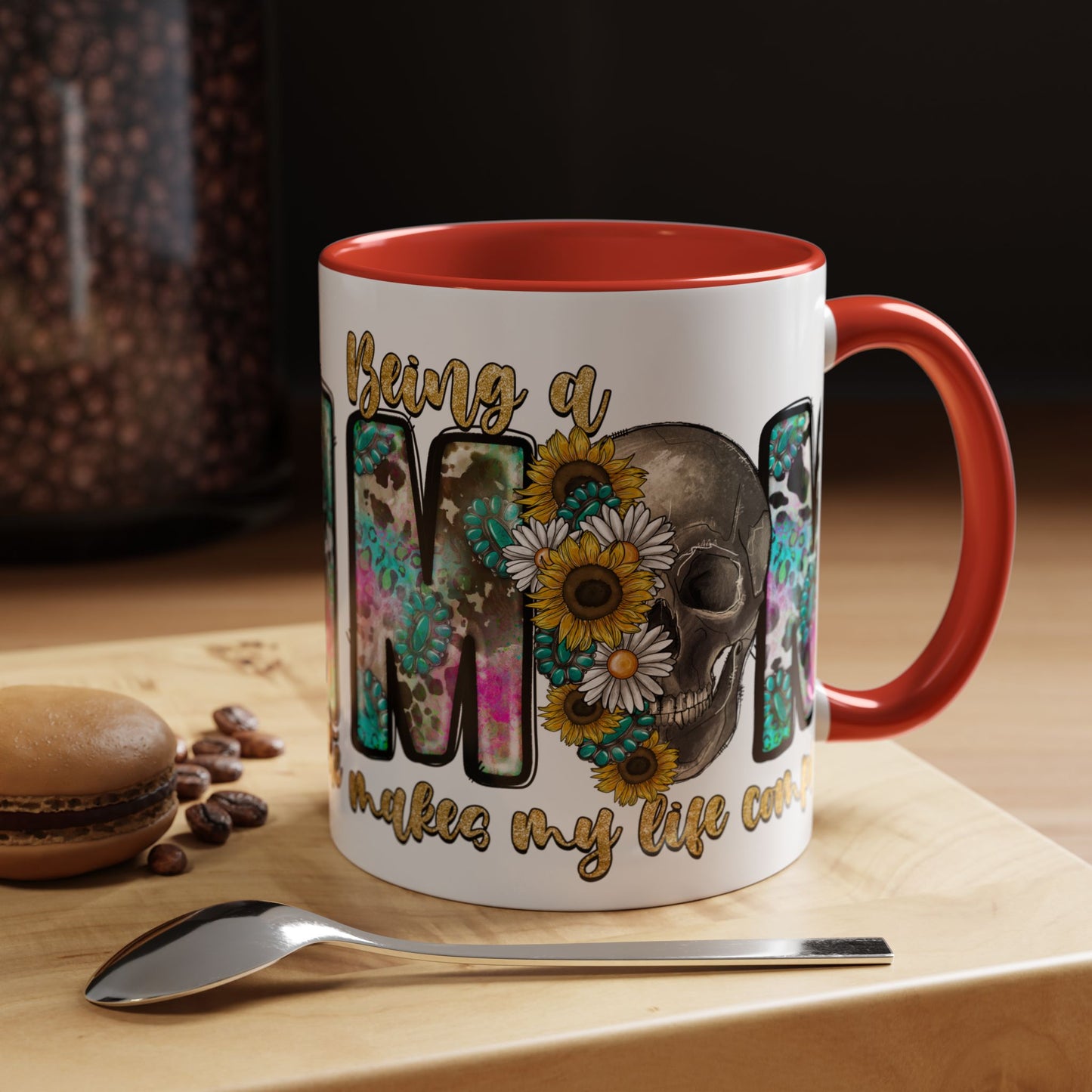 Coffee Mug — 'Being a Mom' Floral Skull Accent Mug (11/15oz)