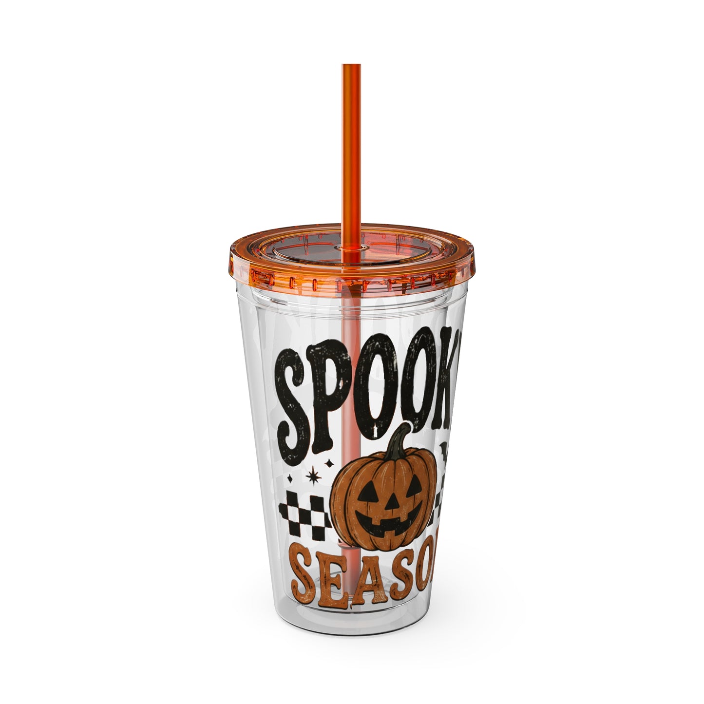 Spooky Season 16oz Tumbler with Straw — Halloween Pumpkin Travel Cup
