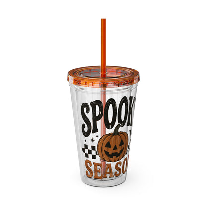 Spooky Season 16oz Tumbler with Straw — Halloween Pumpkin Travel Cup