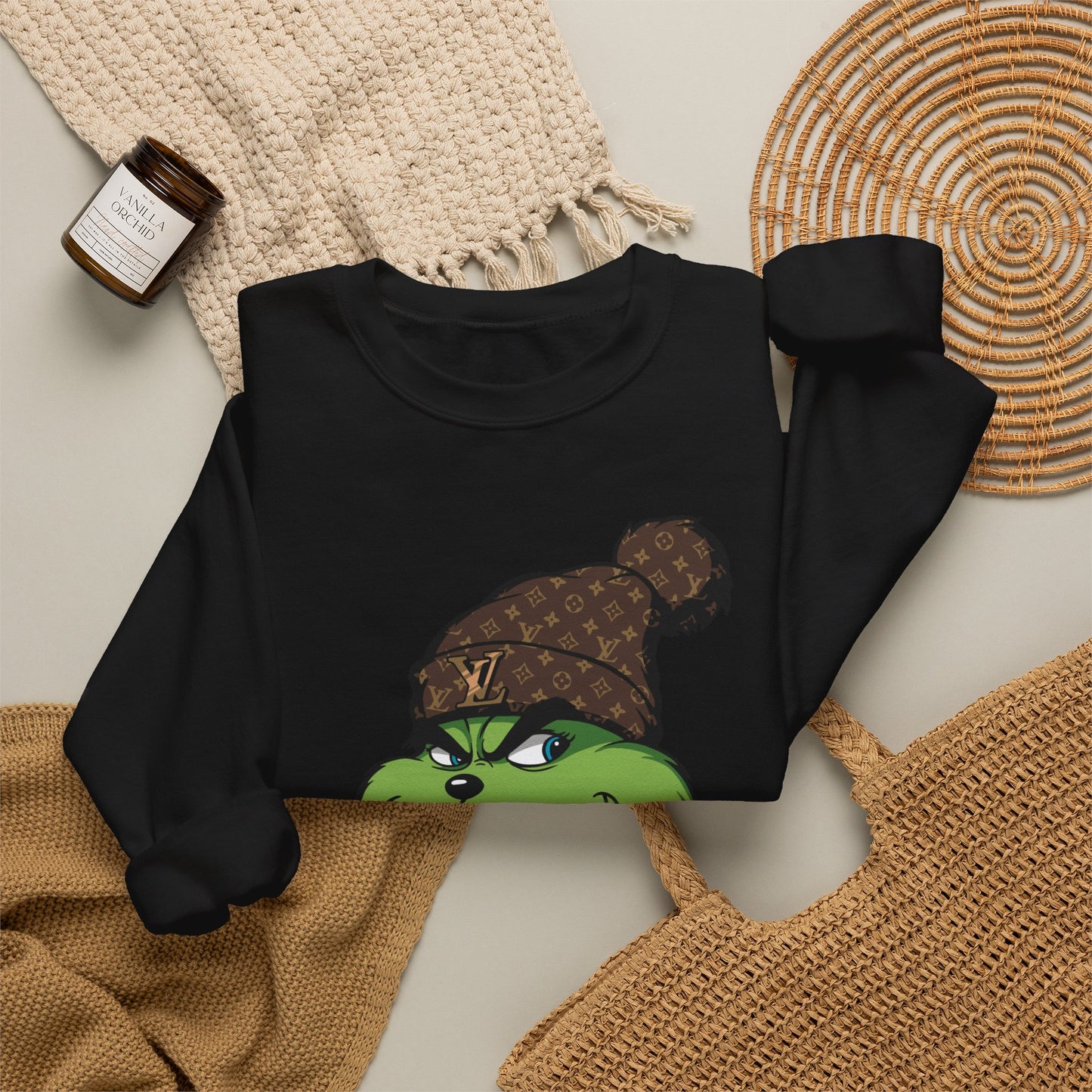Grinch Winter Cozy Crewneck Sweatshirt — Holiday Coffee Graphic