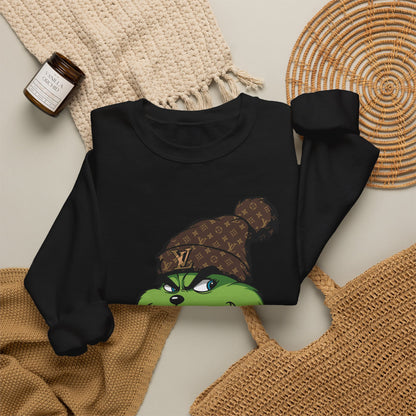 Grinch Winter Cozy Crewneck Sweatshirt — Holiday Coffee Graphic
