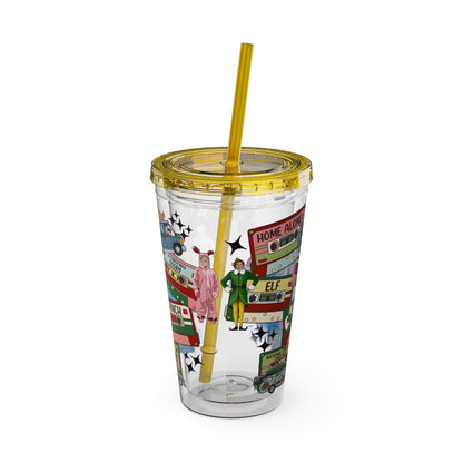 Holiday Movie Vans 16oz Tumbler with Straw – Christmas Classics Design (Home Alone, Elf, Grinch)