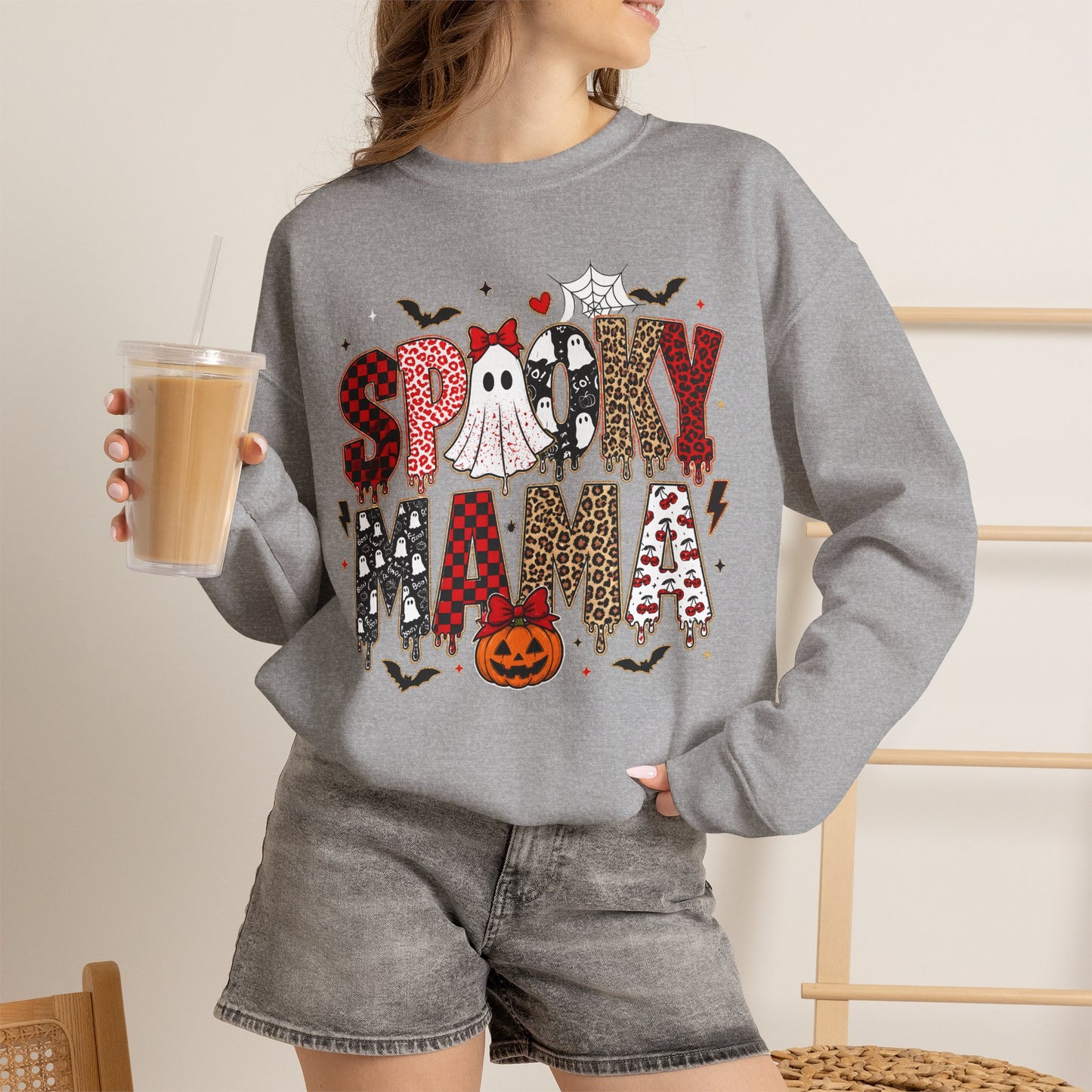 Spooky Mama Sweatshirt — Cute Halloween Ghosts & Pumpkin Graphic
