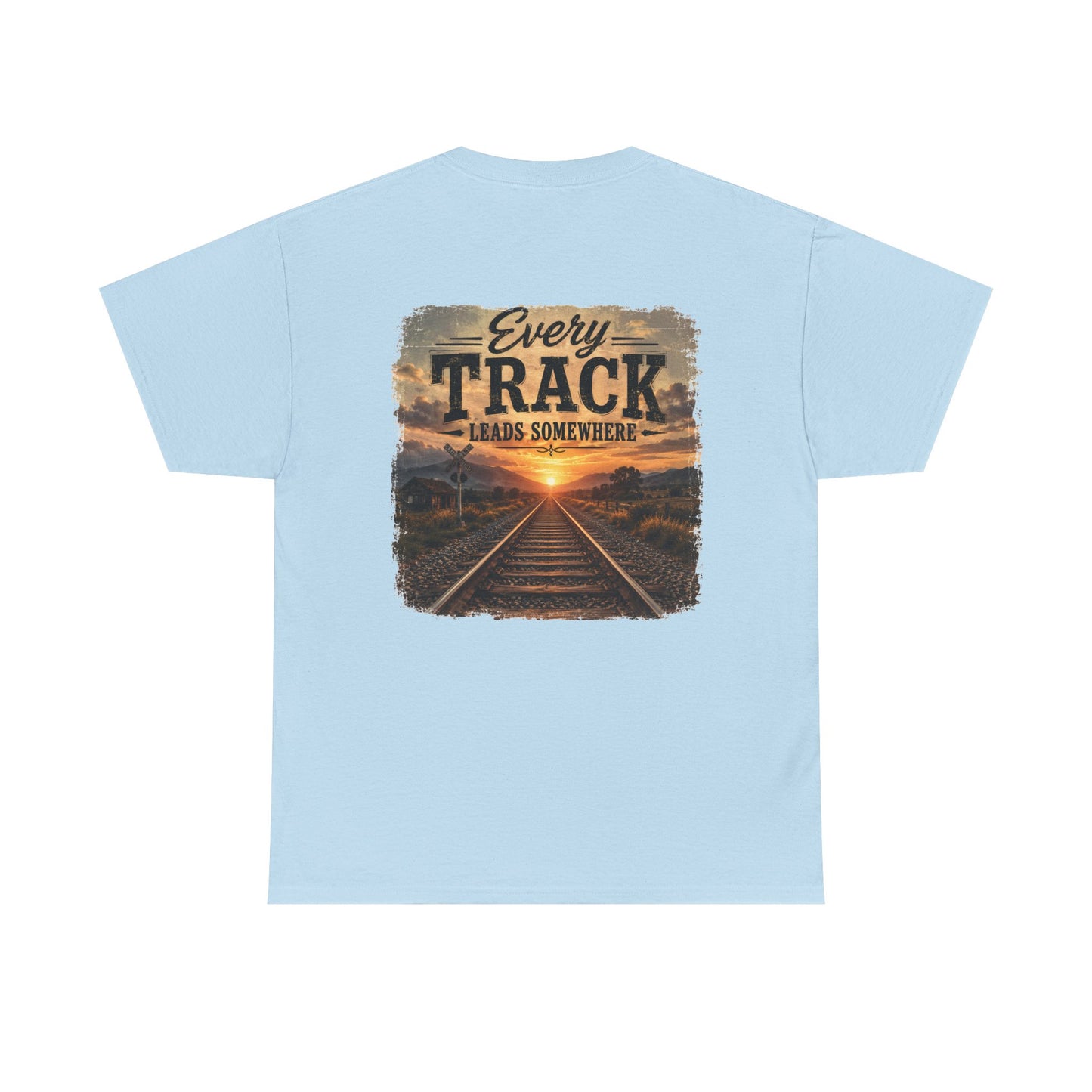"Every Track Leads Somewhere" Sunset Railroad Graphic Tee
