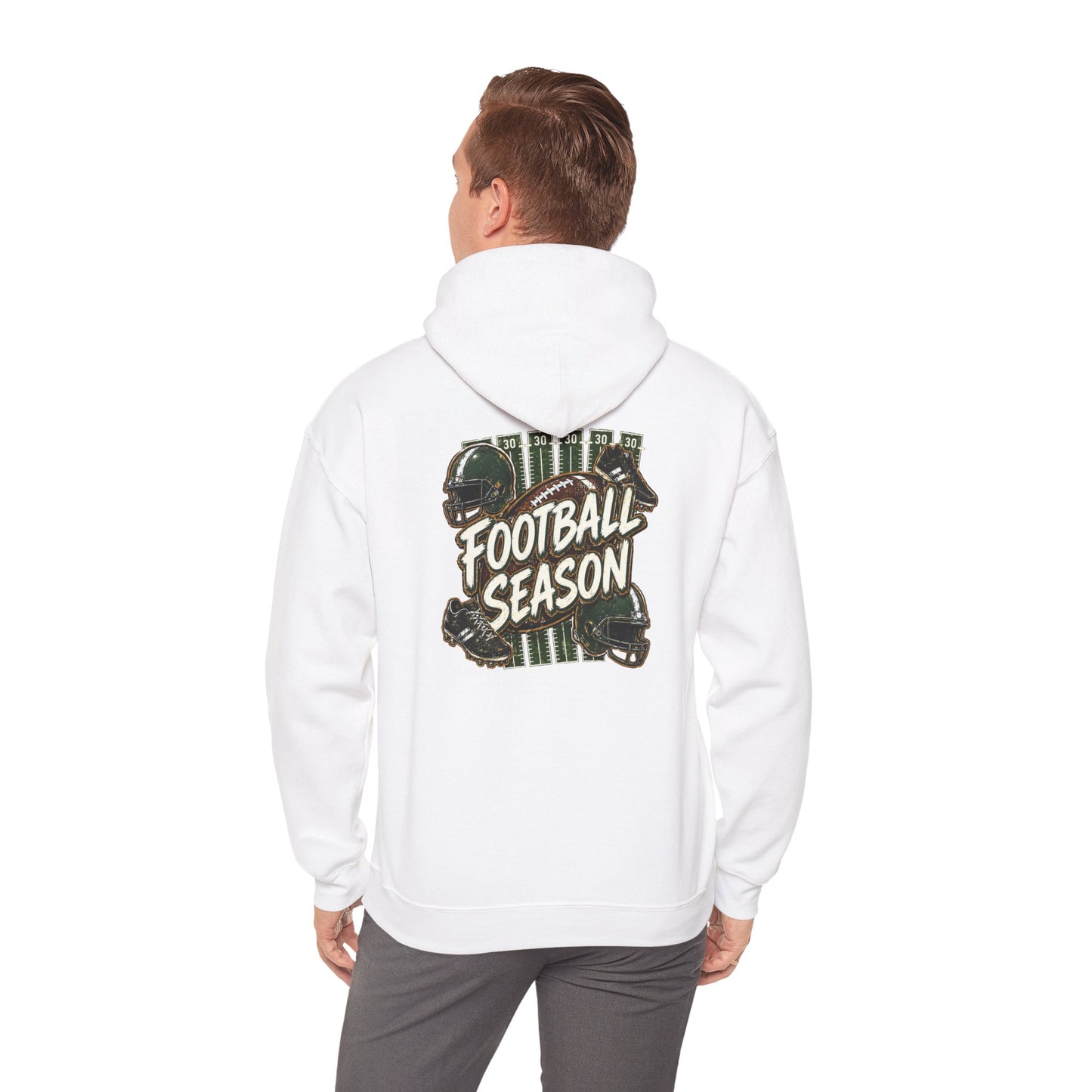 Football Season Hoodie — Vintage Helmets & Plaid Back Graphic
