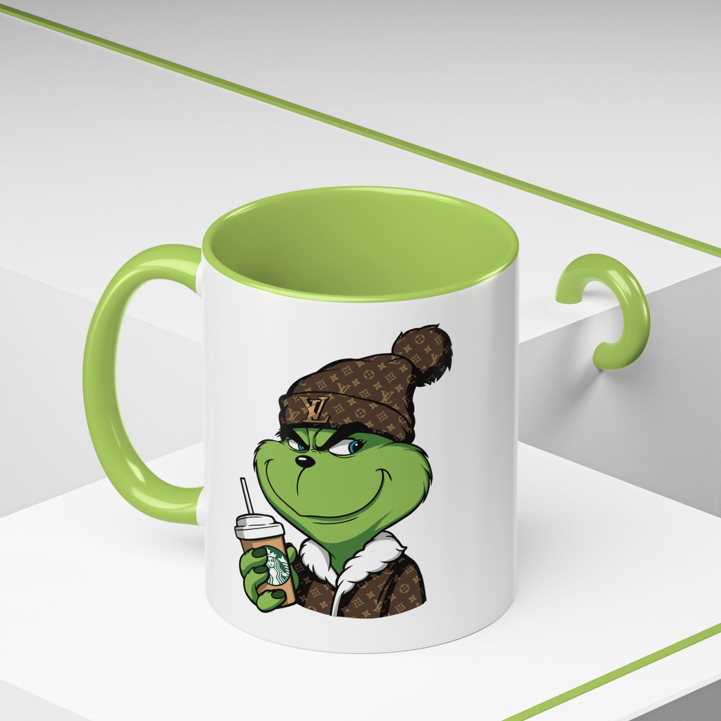 Grinch Luxury Winter Coffee Mug – Designer Beanie & Holiday Drink Cartoon (11/15oz)