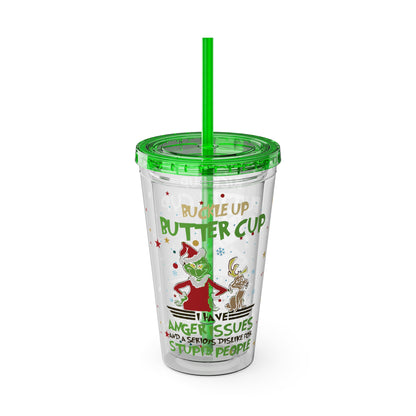 16oz Tumbler with Straw — 'Buckle Up Buttercup' Grinch Holiday Travel Cup