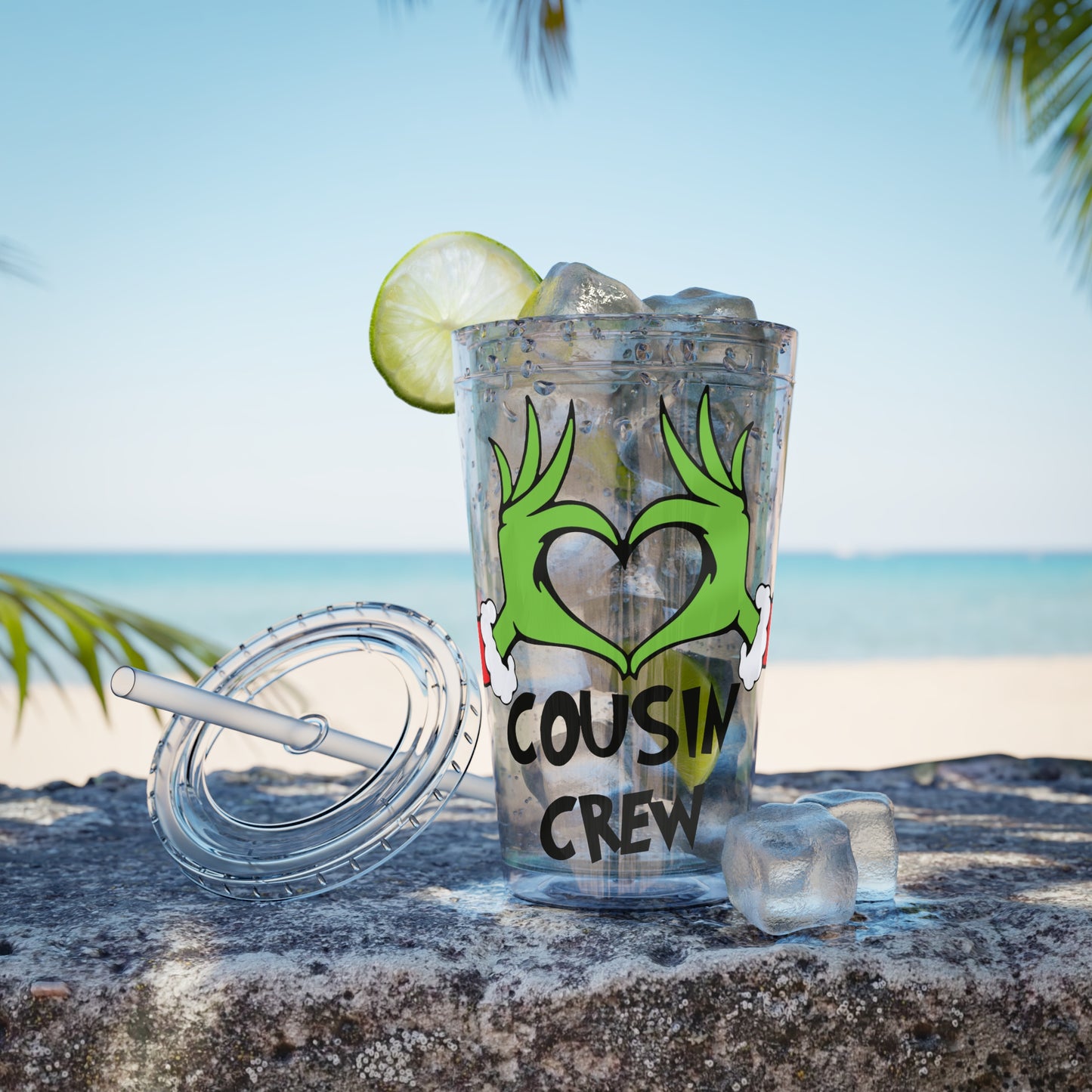 Tumbler — Cousin Crew Holiday Grinch Hands 16oz Straw Cup