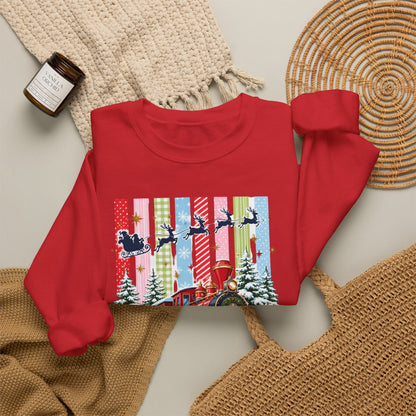 Believe Christmas Crewneck Sweatshirt — Vintage Holiday Train & Santa Silhouette