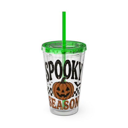 Spooky Season 16oz Tumbler with Straw — Halloween Pumpkin Travel Cup