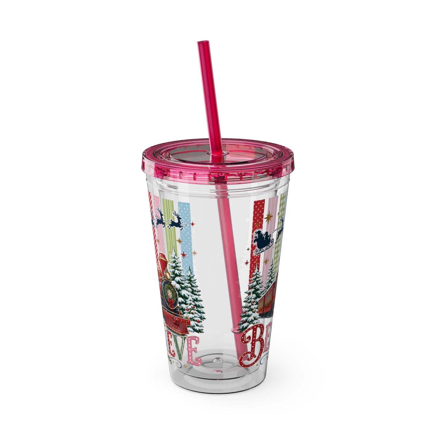 Believe Holiday Tumbler — Christmas Train 16oz Straw Cup