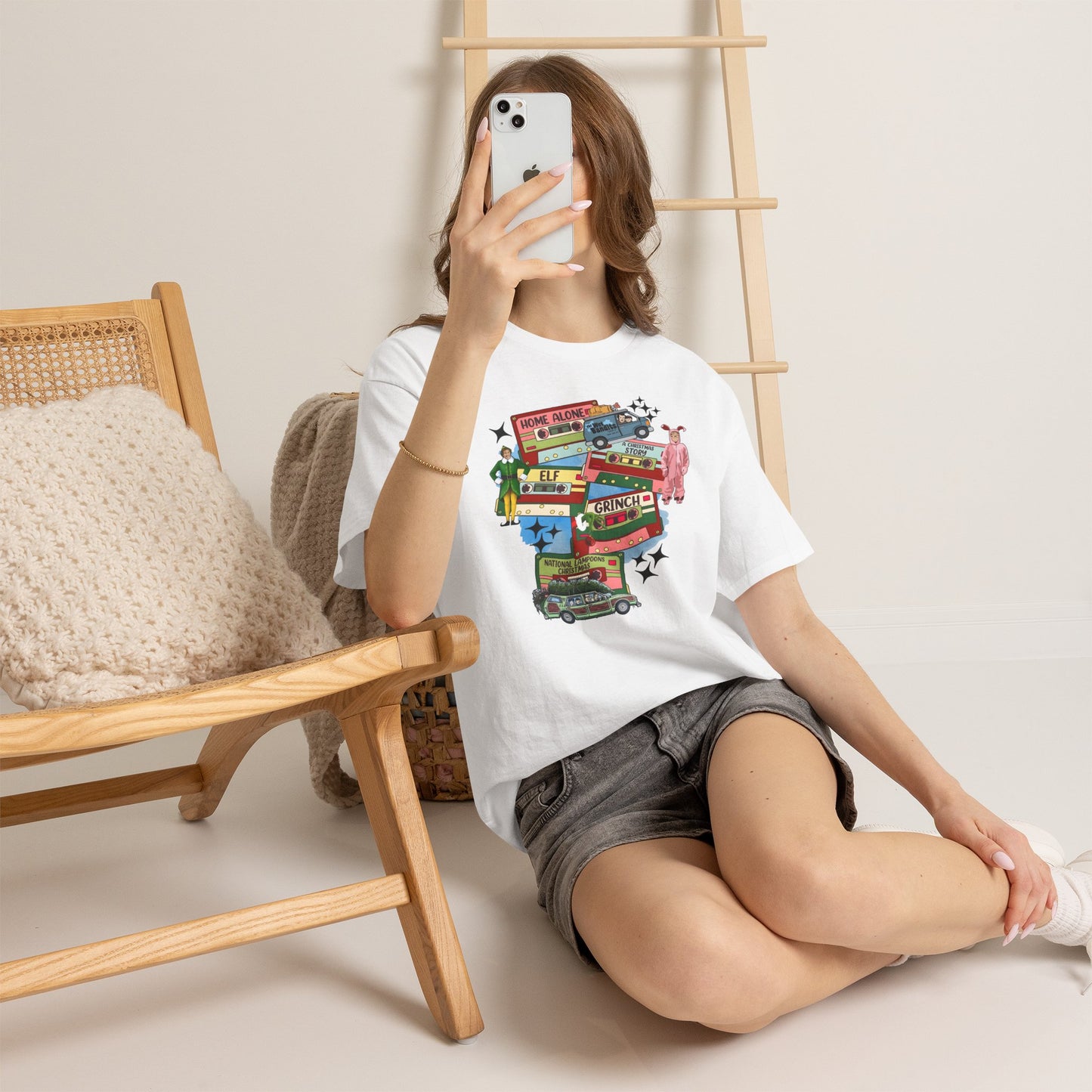 Retro Holiday Movie Stack T-Shirt — Elf, Grinch & Classic Christmas Cars Graphic Tee