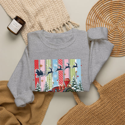 Believe Christmas Crewneck Sweatshirt — Vintage Holiday Train & Santa Silhouette