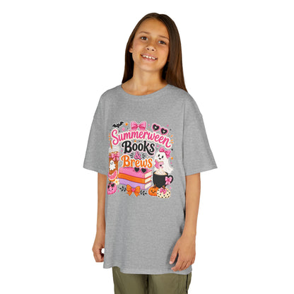 Kids Tee — "Summerween Books & Brew" Cute Halloween Reading Shirt
