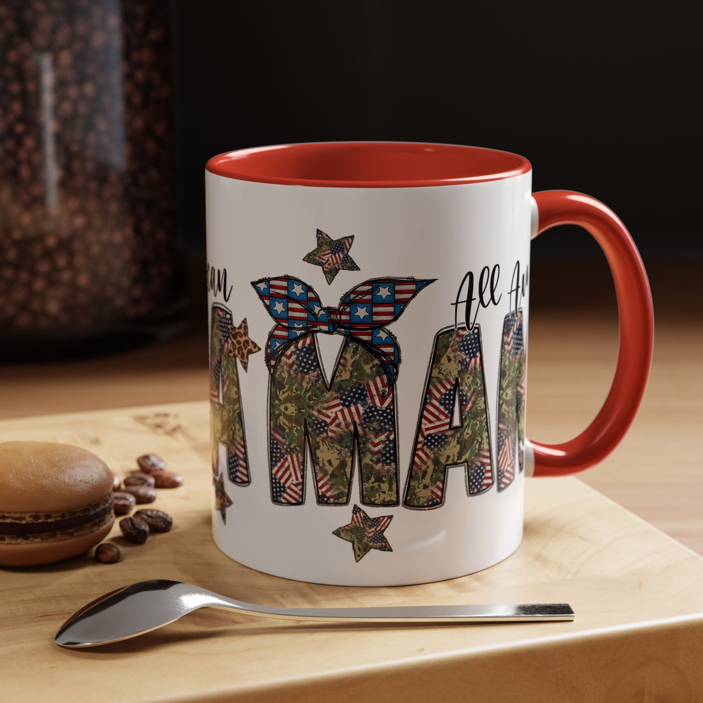 Mama Accent Coffee Mug — All American Patriotic Floral Flag Design (11/15 oz)