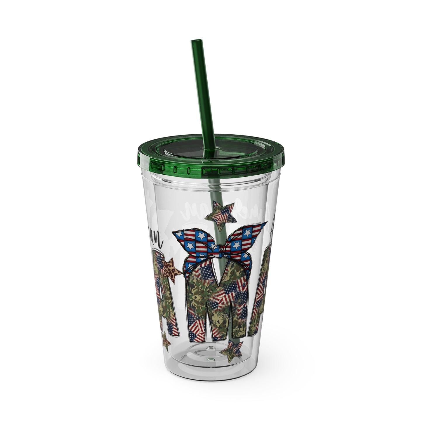 Patriotic Mama 16oz Tumbler with Straw — All American Floral Flag Design