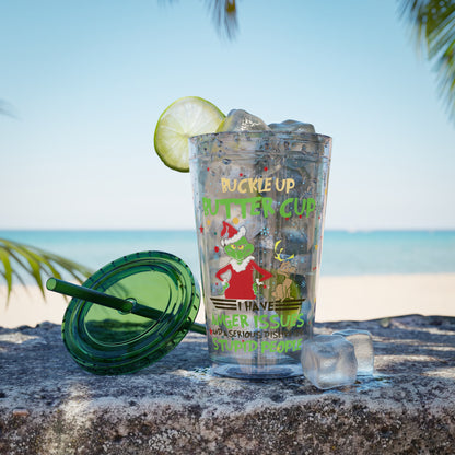 16oz Tumbler with Straw — 'Buckle Up Buttercup' Grinch Holiday Travel Cup