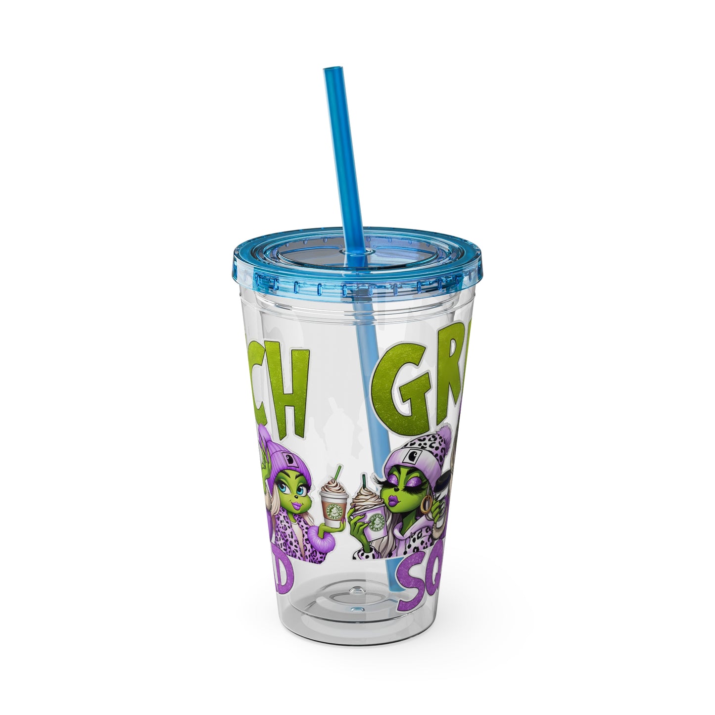 Grinch Squad 16oz Tumbler with Straw — Holiday Party Drink Cup