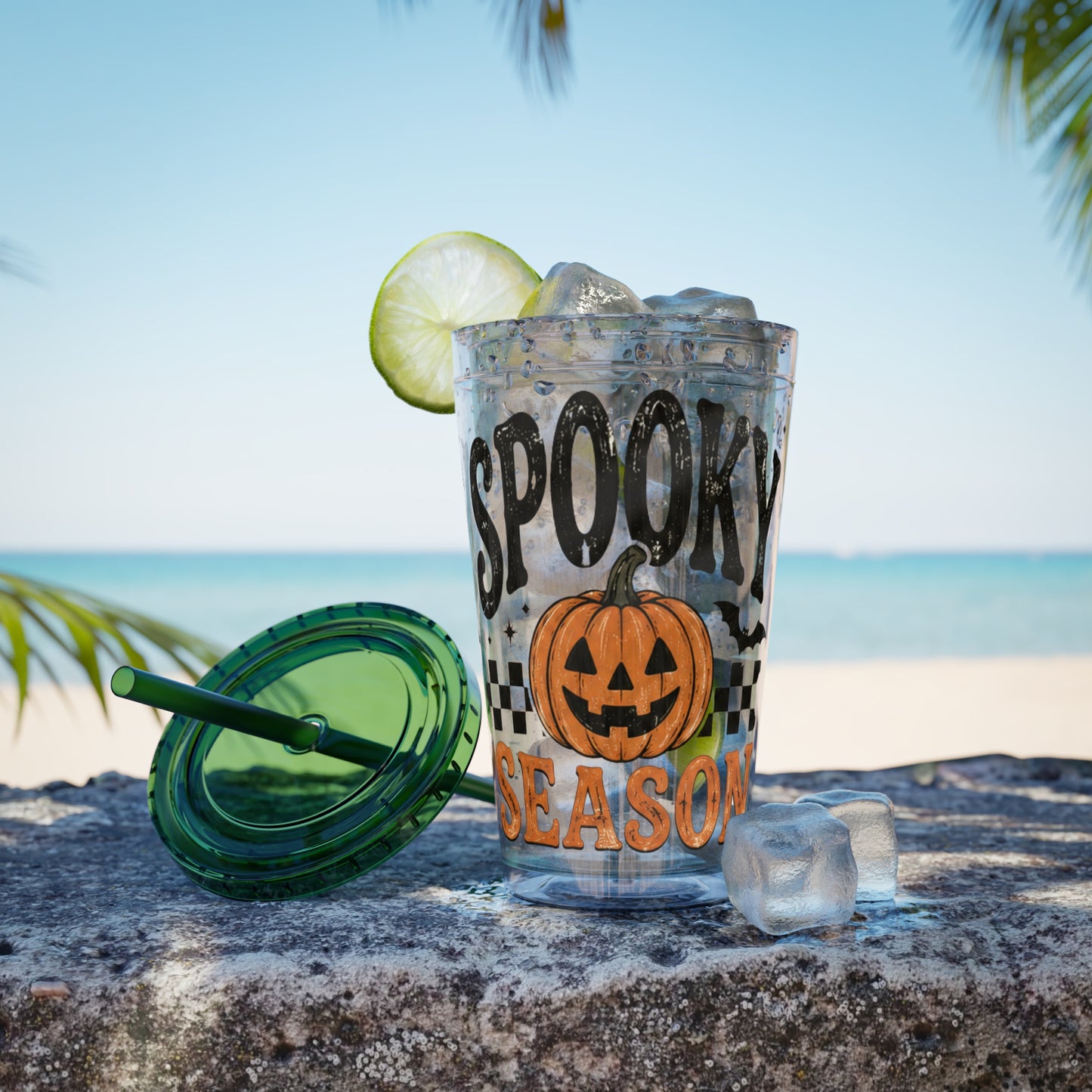 Spooky Season 16oz Tumbler with Straw — Halloween Pumpkin Travel Cup
