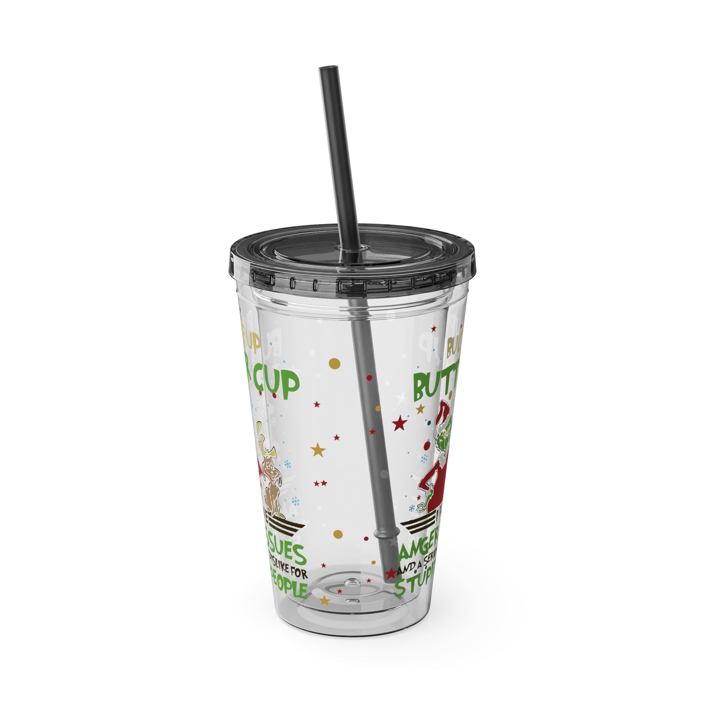 16oz Tumbler with Straw — 'Buckle Up Buttercup' Grinch Holiday Travel Cup