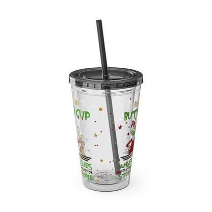 16oz Tumbler with Straw — 'Buckle Up Buttercup' Grinch Holiday Travel Cup