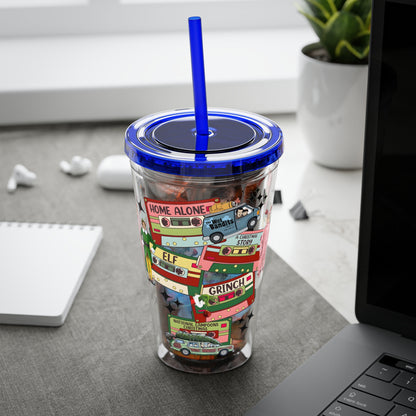 Holiday Movie Vans 16oz Tumbler with Straw – Christmas Classics Design (Home Alone, Elf, Grinch)