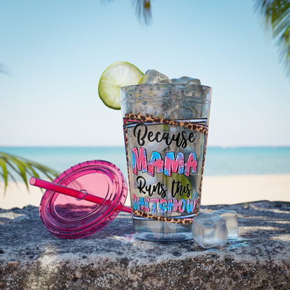 16oz Tumbler — "Because Mama Runs This Sh*tshow" Leopard Print Straw Cup